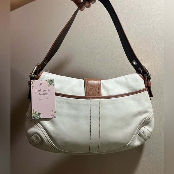 Coach Soho White & Brown Leather Handbag Satchel Purse - Picture 2 of 9
